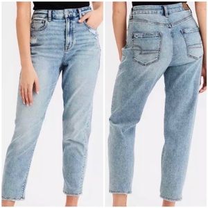 American eagle stretch high-rise  mom jeans distressed acid wash 4
